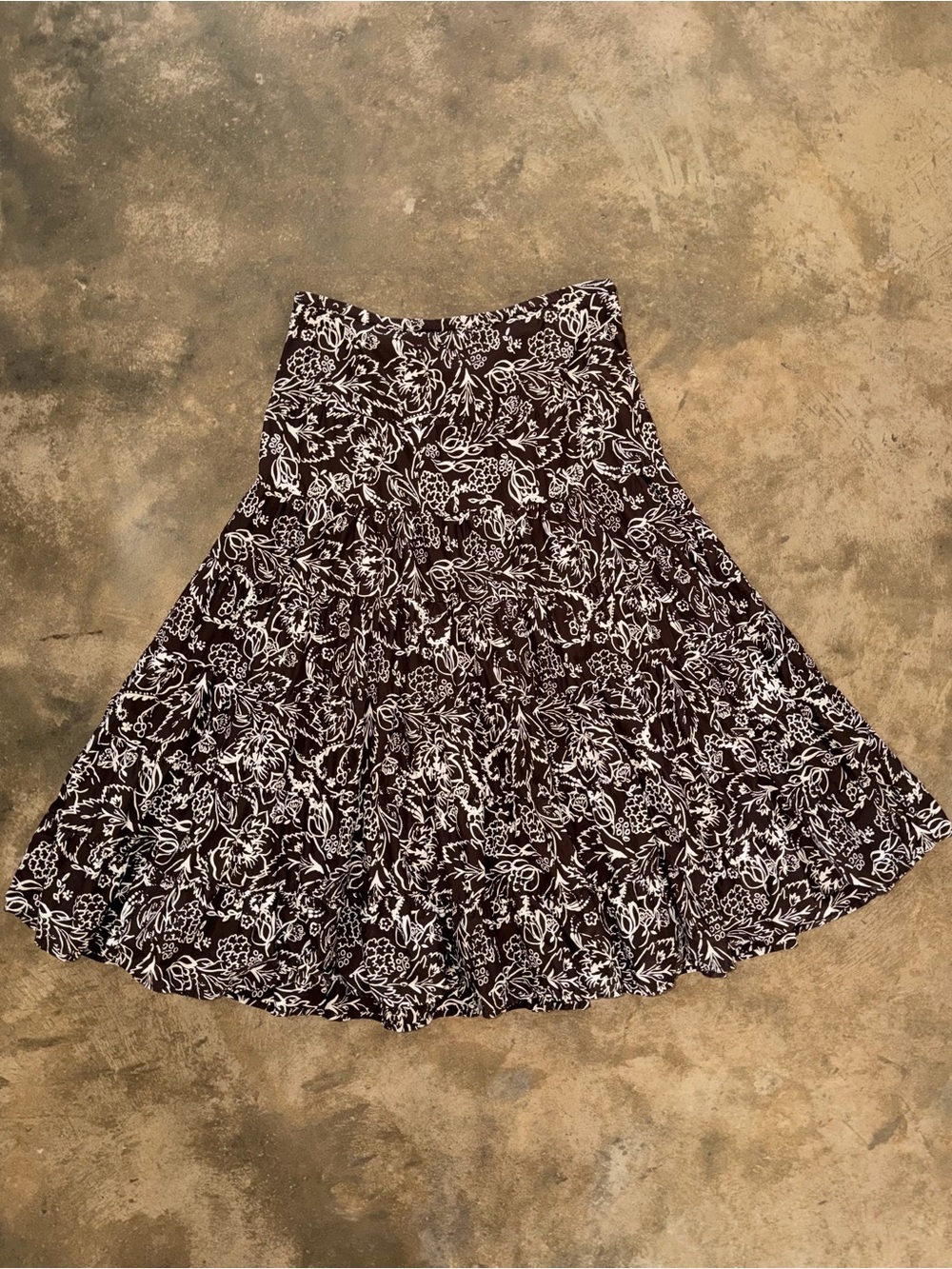 LOFT Brown White Floral Circle Skater Skirt Tiered Midi Small (M Fit)